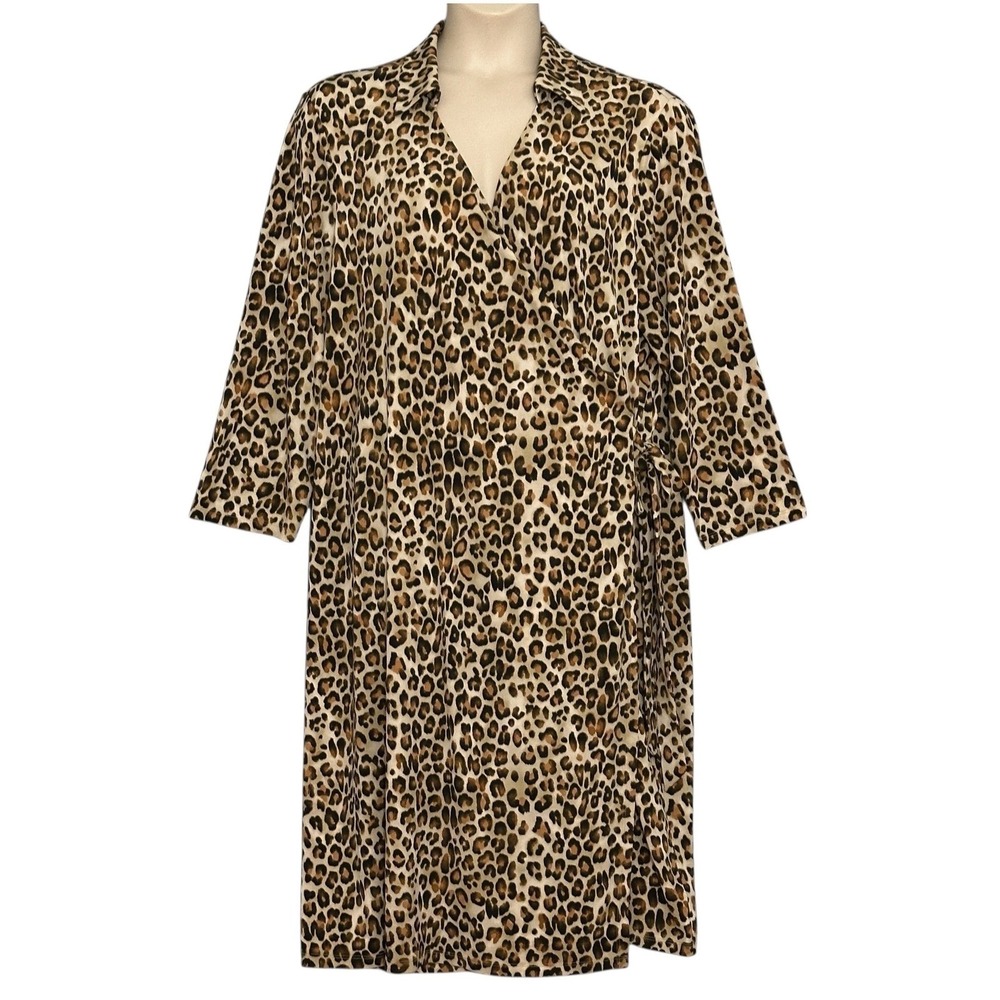 Limited Womens Dress 3X Leopard Animal Print Faux Wrap Classic Chic Old Money